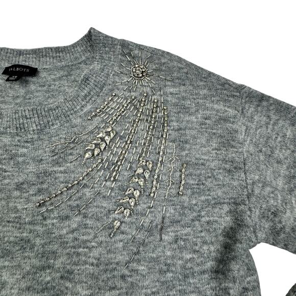 Talbots Wool Blend Soft Comfy Classy Silver Rhinestone Beaded Sweater Women's XS - Picture 3 of 7